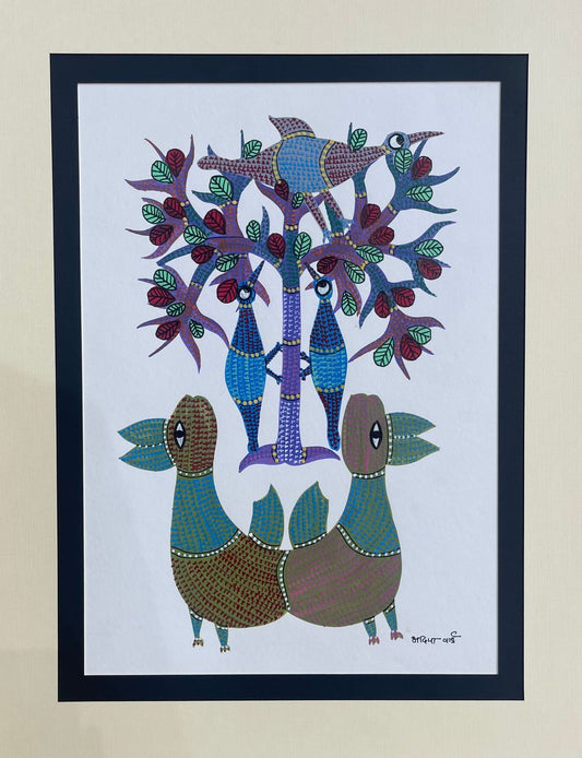 Hand Painted Gond Art with mythical animals