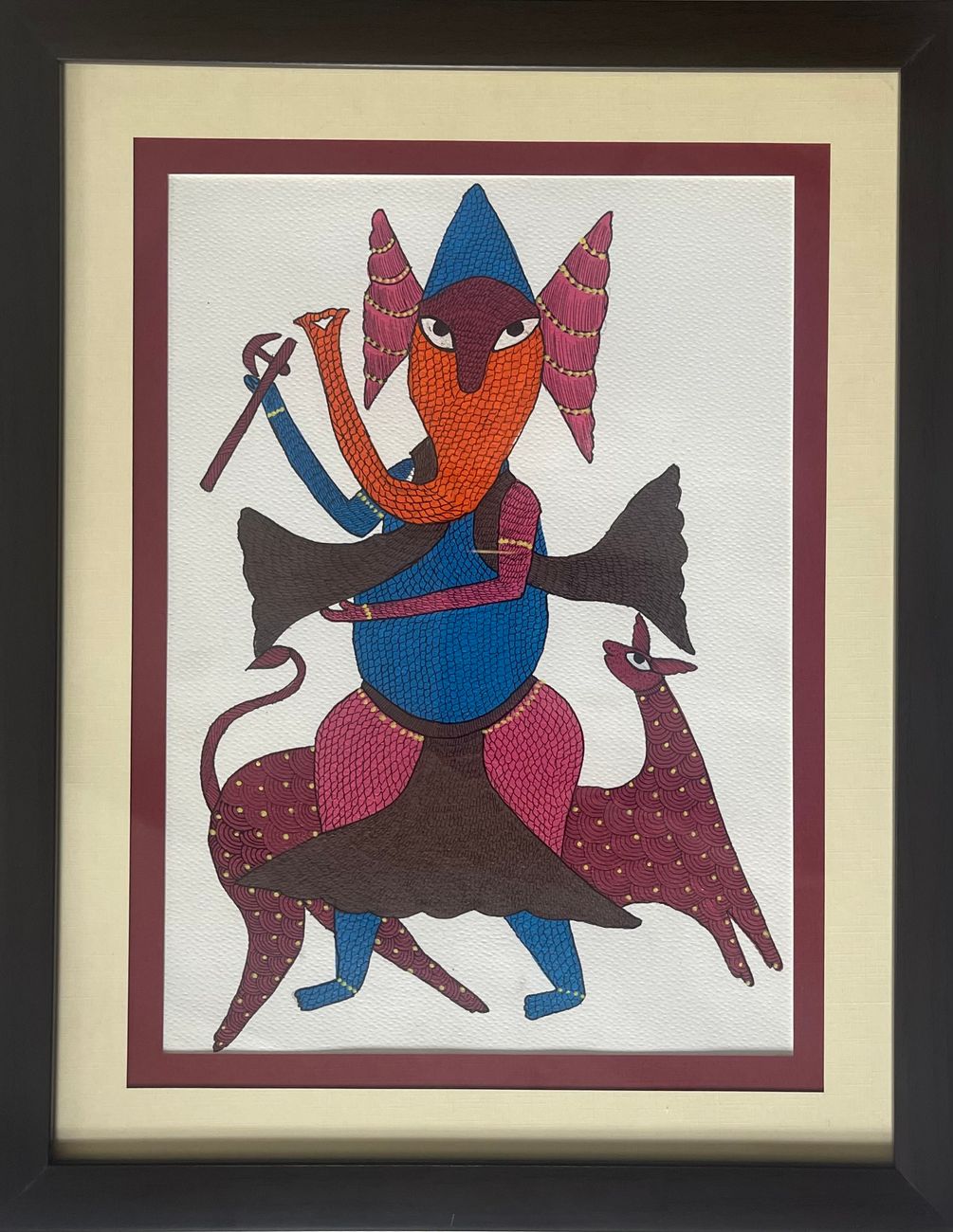 Hand Painted Gond Art depicting Ganesh