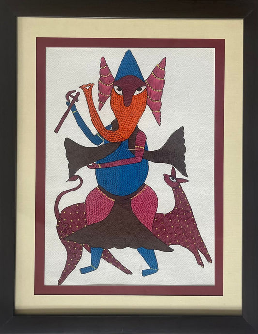 Hand Painted Gond Art depicting Ganesh