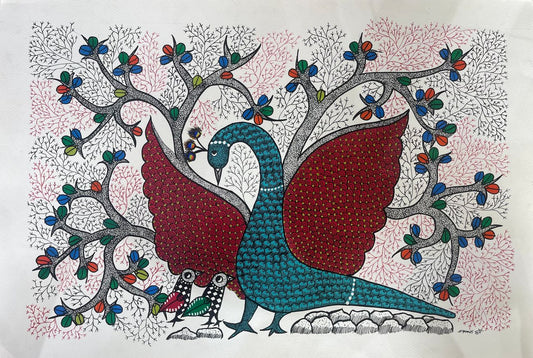 Hand Painted Gond Art with peacock